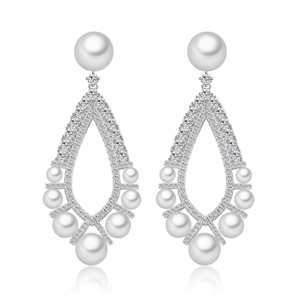 Elegant Ruili Pearl Drop Earrings with Micro-Paved Zirconia - Fresh Street Style Trend