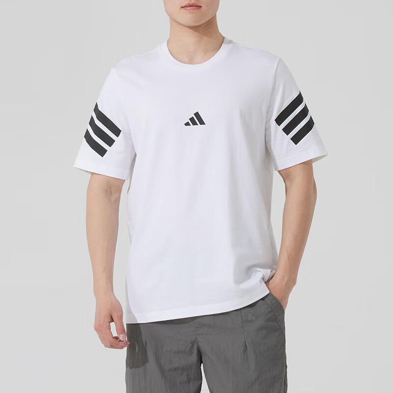Adidas Soft Comfortable Breathable Striped Short Sleeve T-Shirt Men Tops White JD4880