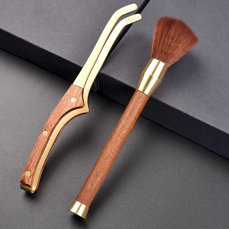 Rosewood & Copper Tea Tongs and Brush Set