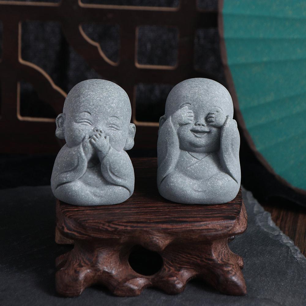 Serviceable Little Monk Figurine Sandstone Desktop Cculpture  Table Centerpieces