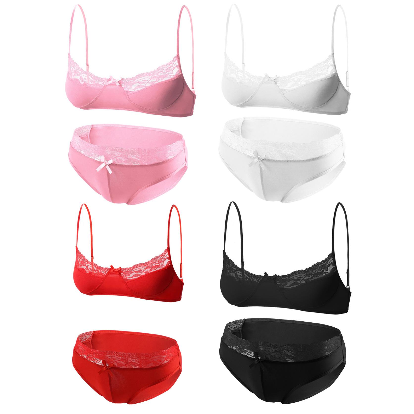 

Мужские две части Кружева Отделка Нижнее белье Комплект Sissy Нижнее белье Бюстгальтер Топы с низкой талией Трусы