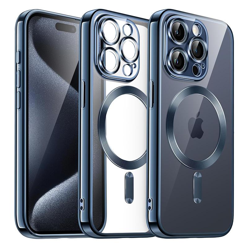 Magnetic Plating Case For iPhone 16 15 14 Plus 13 12 11 Pro Max Camera Lens Protector Glass For Magsafe Wireless Charger Cover