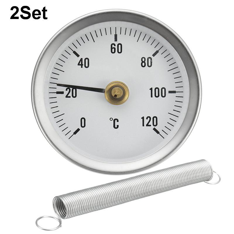 0-120℃ Stainless Steel Clamp-on Tube Thermometer On Tube Heating Spring 63mm Metal Temperature Temp Gauge Spring Industrial Tool