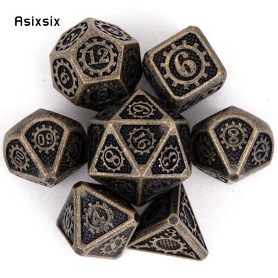 7 Pcs Yellow Gear Wheel Metal Dice Solid Metal Polyhedral Dice Set Suitable for Role-Playing RPG  Board Game Card Game