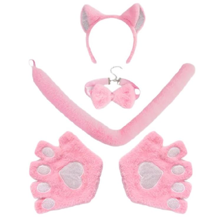 Cats Costume Set Ear Headbands Tail Cats Paw Glove Bowtie Animal Fancy Costume