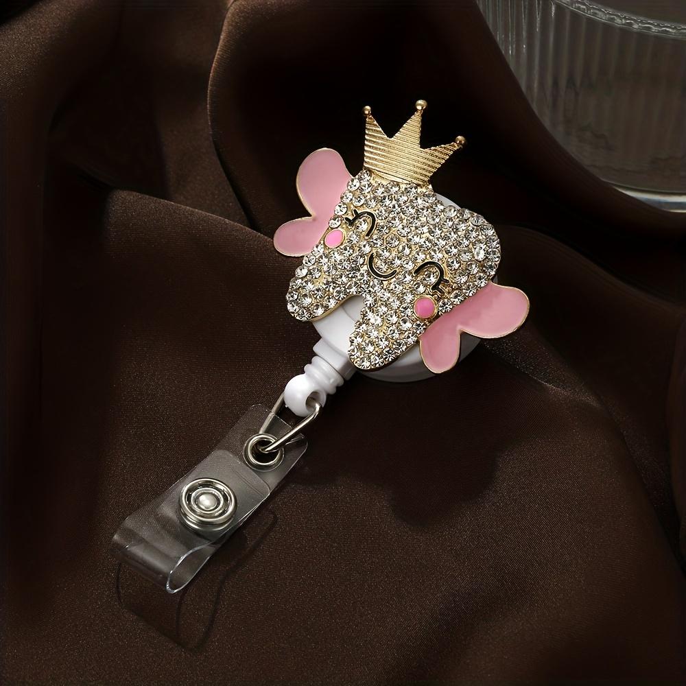 

[Retractable ID Card Dental Clip] Dental Hygienist Retractable ID Card Clip, Dental Badge Reel Pull Buckle Document Buckle 70cm Telescopic Easy рожевий