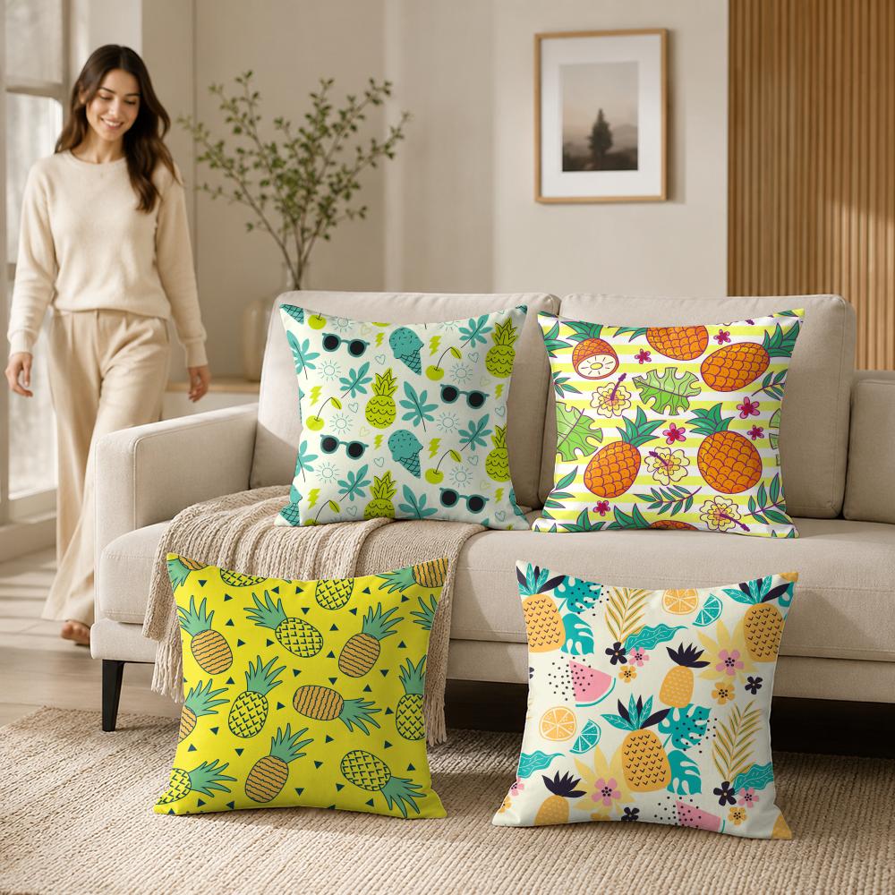 Pineapple Pattern Cushion Cover Silky Short Plush Invisible Zipper Dustproof Sofa Pillow Case For Home Decor