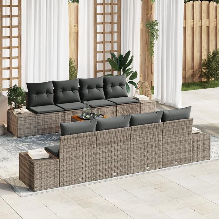 VidaXL Ensemble de Canapé de Jardin 7 Pièces avec Coussins Gris en Rotin Poly 3356599