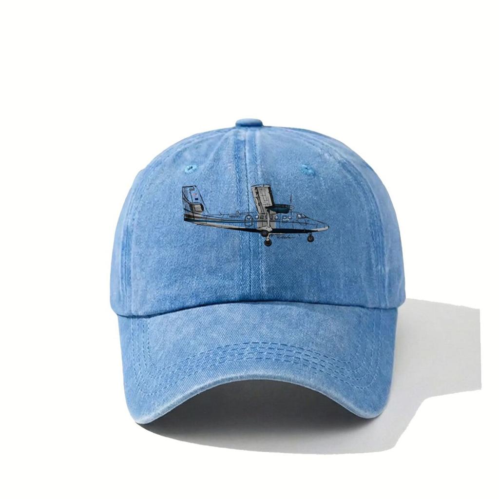 HandDrawn Commuter Plane Illustrated Graphic Adjustable Buckle Cap Lightweight Woven Outdoor Fishing Camping Hat for Unisex and W