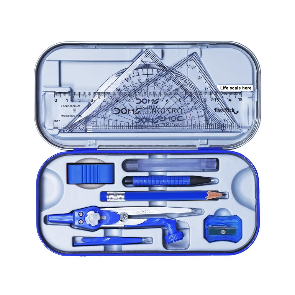

DOMS ENGINEO Geometry Box Drawing Instrument Set Compass Divider Ruler Kit Exam