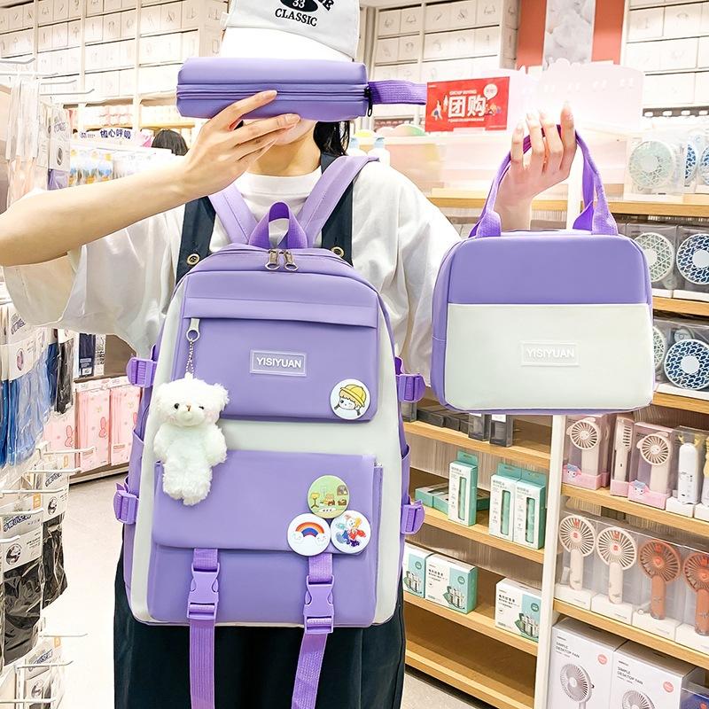 School Bag New School Bag Female Junior High School Students Primary School Students Large Capacity Backpack Backpack Thermal Insulation Lunch Box Bag