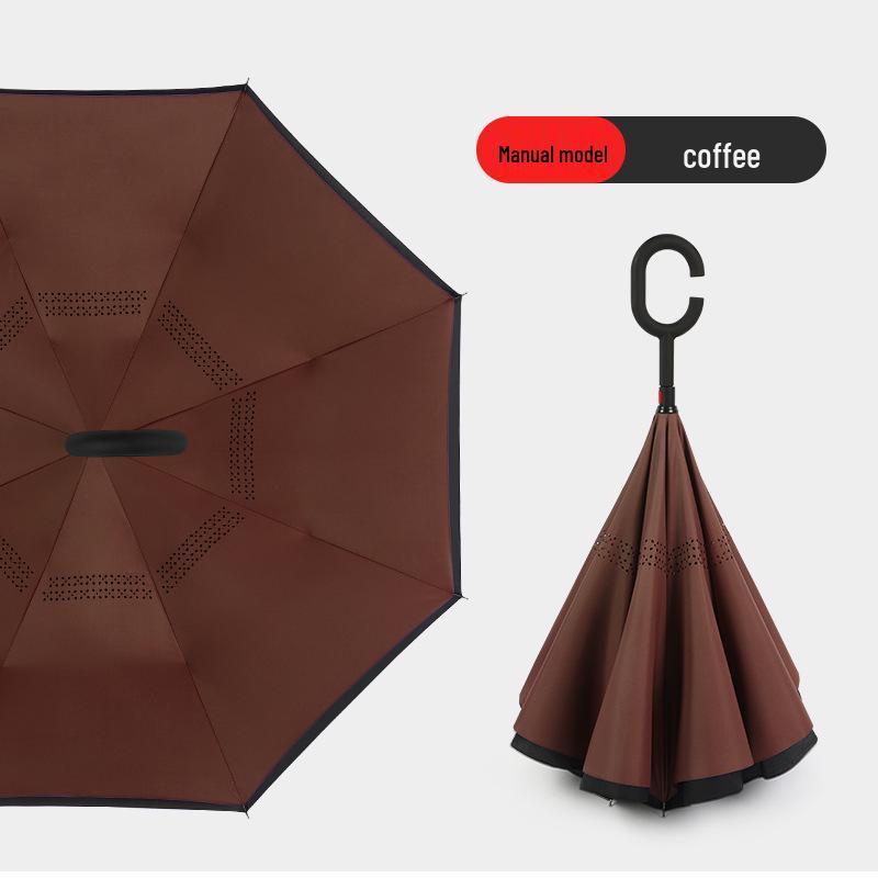 Custom Reverse Car Umbrella with Hands-Free C-Shaped Handle - Business Long Handle Umbrella with Logo Print for Men