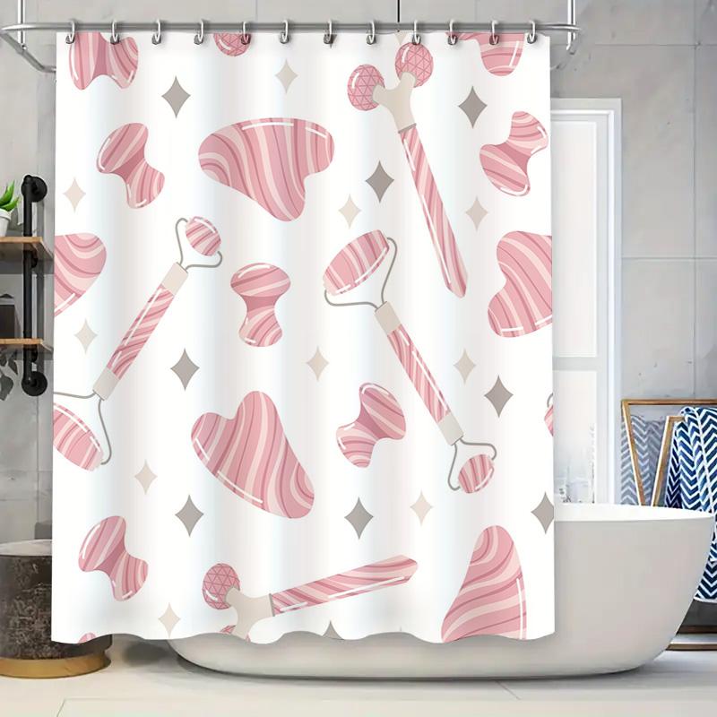 

High-Quality Waterproof Shower Curtain With Cute Candy Stripe Design Featuring A Roller Massager For Stress Relief In Bathroom D W60H190(CM)-1 Pcs