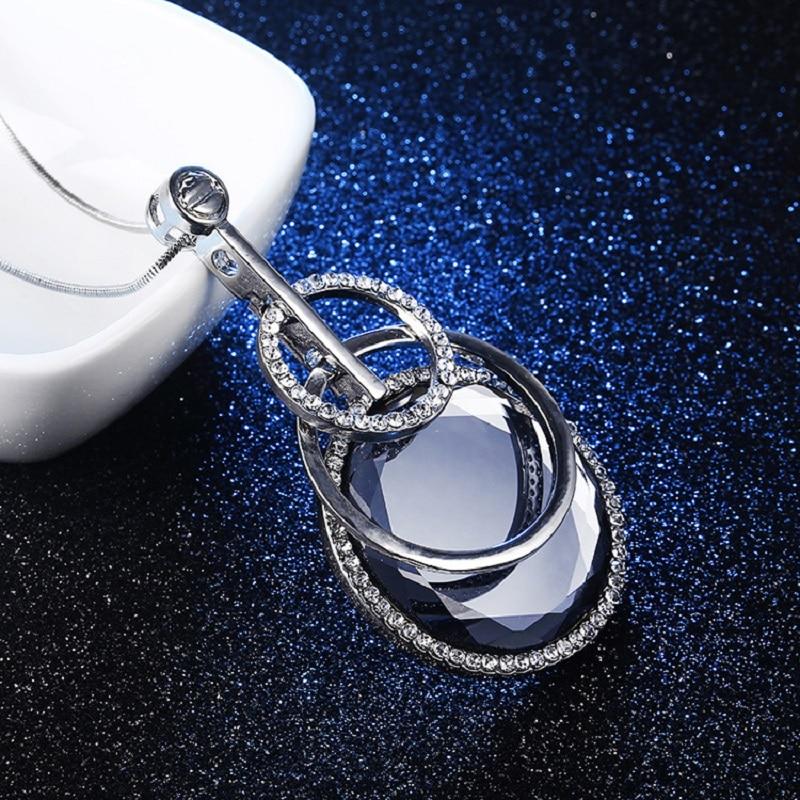 Multi Layers Circles Pendant Long Necklace For Women New Fashion Big Geometric Crystal Sweater Collar