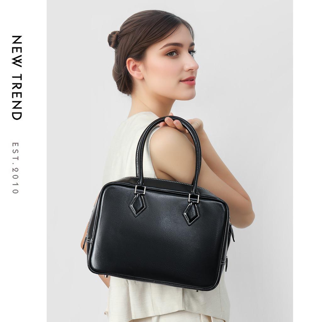 New first-layer cowhide large-capacity high-end bag Boston bowling bag genuine leather women's bag handbag