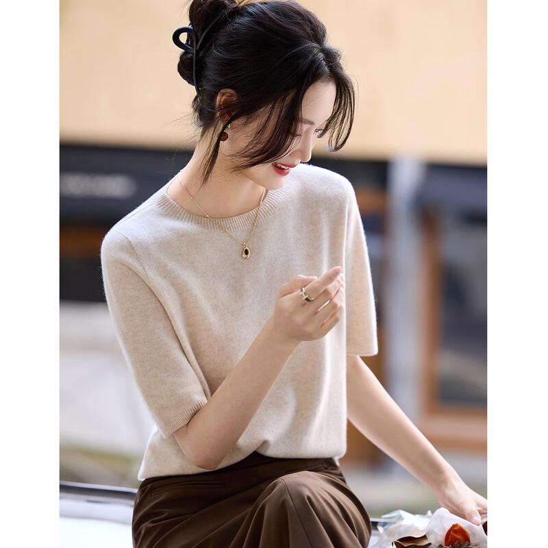 Srcr Women's Cashmere Blend Round Neck Mid-Sleeve Sweater