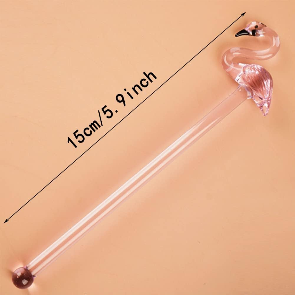 Flamingo Glass Stirrers Creative Swizzle Sticks, 6-PCS Cute Swizzle Sticks – Reusable Drink Stir Sticks, Clear Cocktail Stirrers with Pink Flamingo