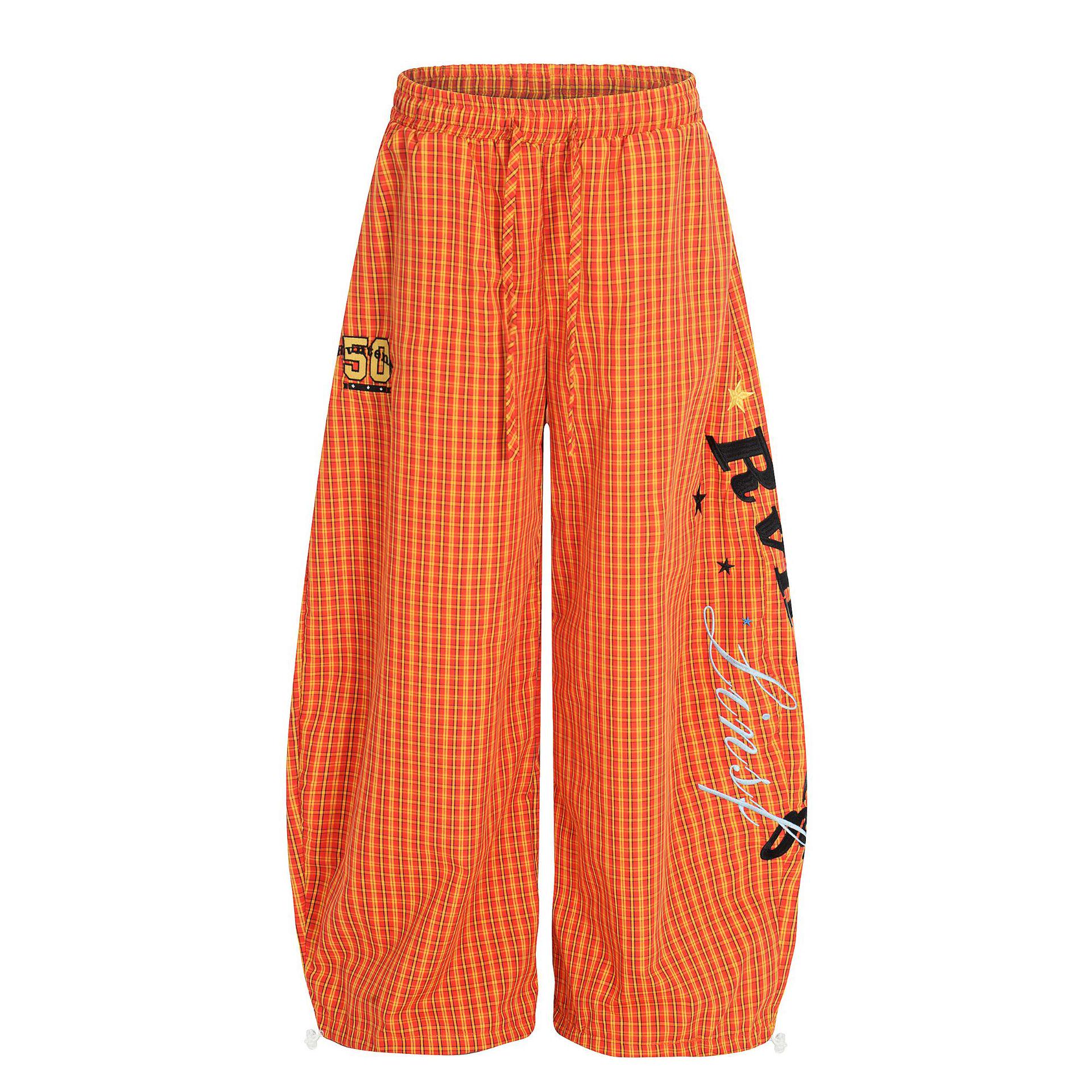 

Unisex Creative Dance Pants with Cartoon Patches & Plaid Design S оранжевый/красный