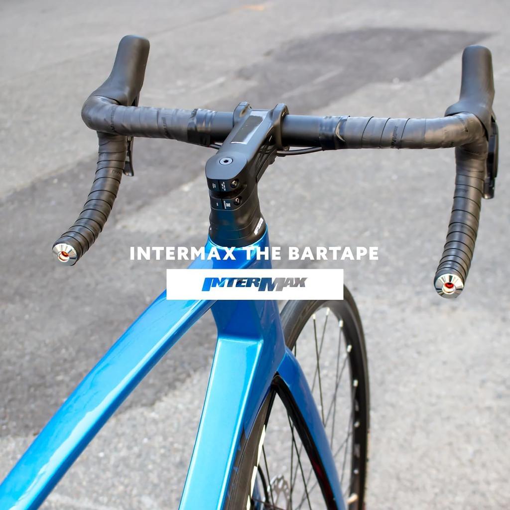 INTERMAX THE Thin Matte Black Bar Tape for Road Bikes and with Handlebar Grips and End Caps (INTERMAX BARTAPE) Bicycles, Grip-Emphasized Screw-On