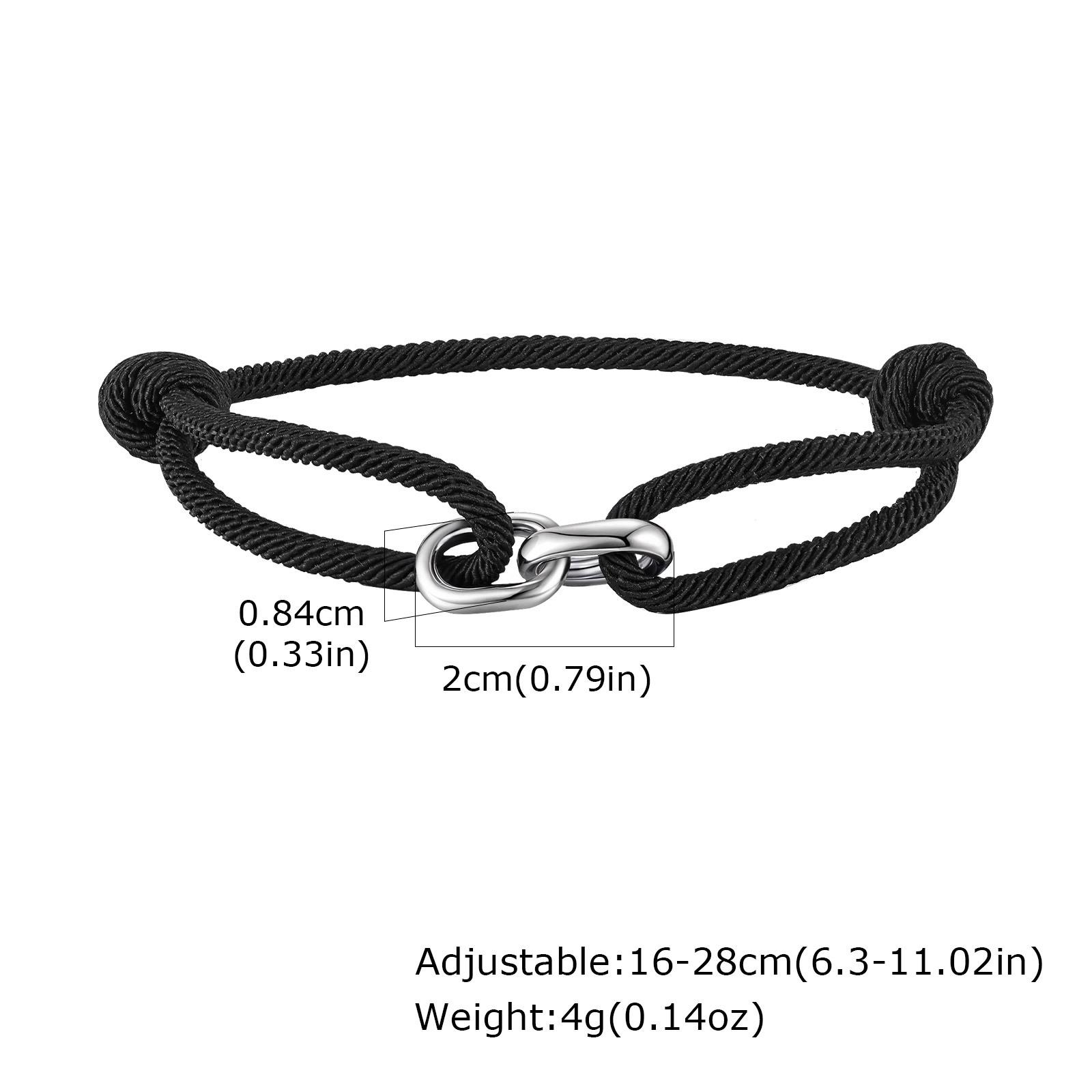 Black Milan Rope Bracelet for Men,Stainless Steel Double Ring Adjustable Bracelet,Trendy Jewelry Gift