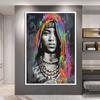 Ethnische Leinwandkunst, Frauen-Wand-Leinwand-Ölgemälde, ethnisches afrikanisches buntes Porträt, Straßen-Graffiti, Vintage-Poster, Drucke, Figur, Wanddekoration, ästhetisch