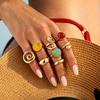 Ins Style Colored Resin Gemstone Ring Set, Fashionable Metal Droplet Thread Smooth Surface Ring For Women