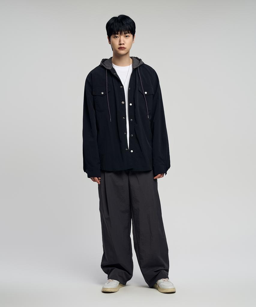 SLOW RECORD HOUSE Nylon Hoodie_Black