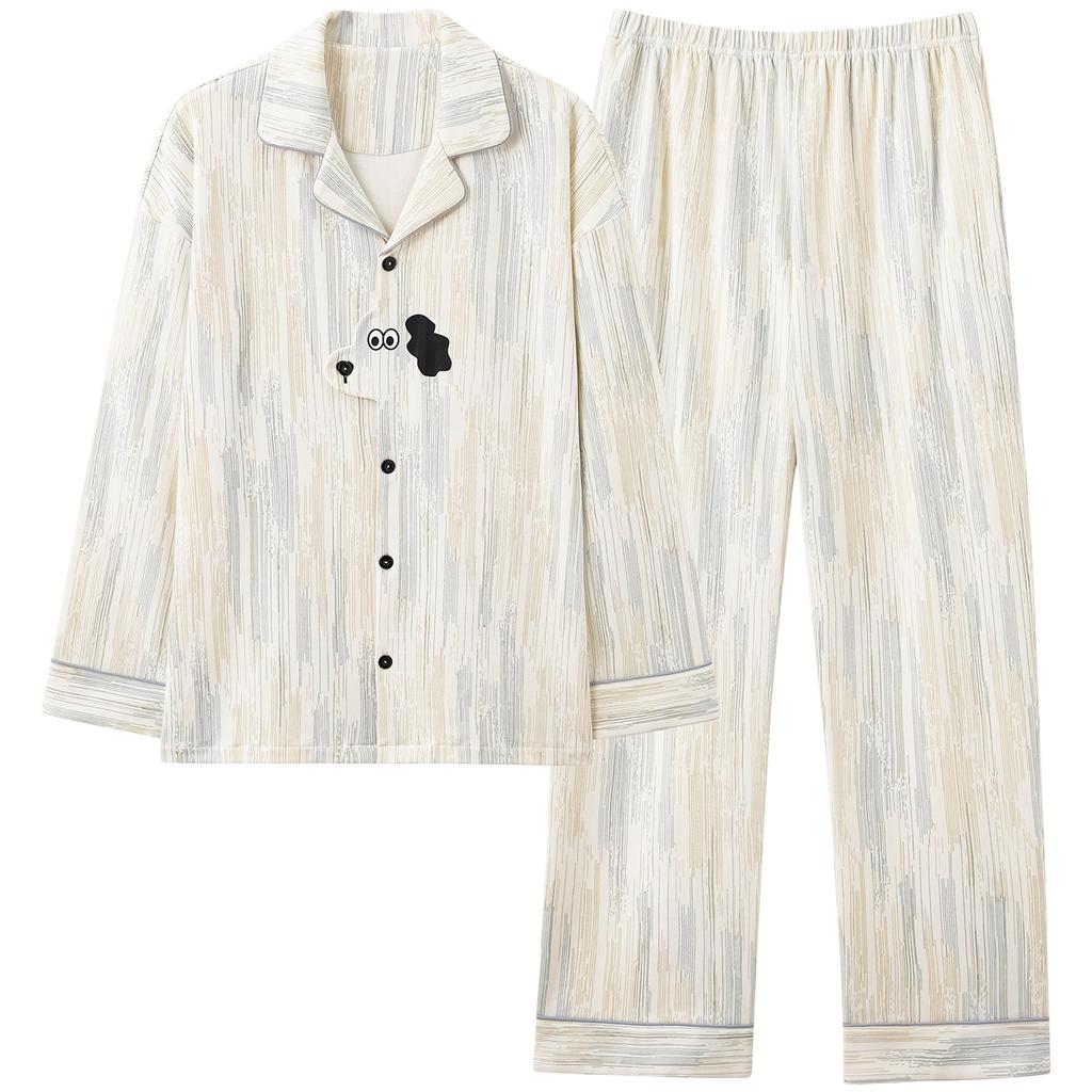 New long-sleeved trousers pure cotton couple pajamas can be worn outside cartoon loose casual men and women pajamas set cotton