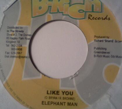

7inch Record ELEPHANT MAN - Like You NONE B-Rich Records 2005 Jamaica Reggae, Ska & Dub Used
