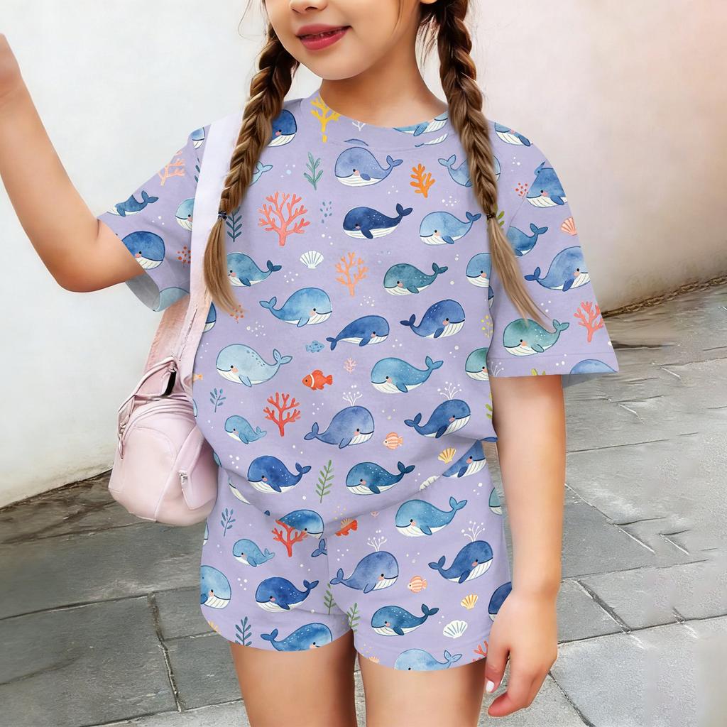 Kids Casual Short Sleeve T Shirt and Shorts Set Animal Print Lightweight Summer Outfit for Boys and Girls Soft Fabric Comfortable Fit