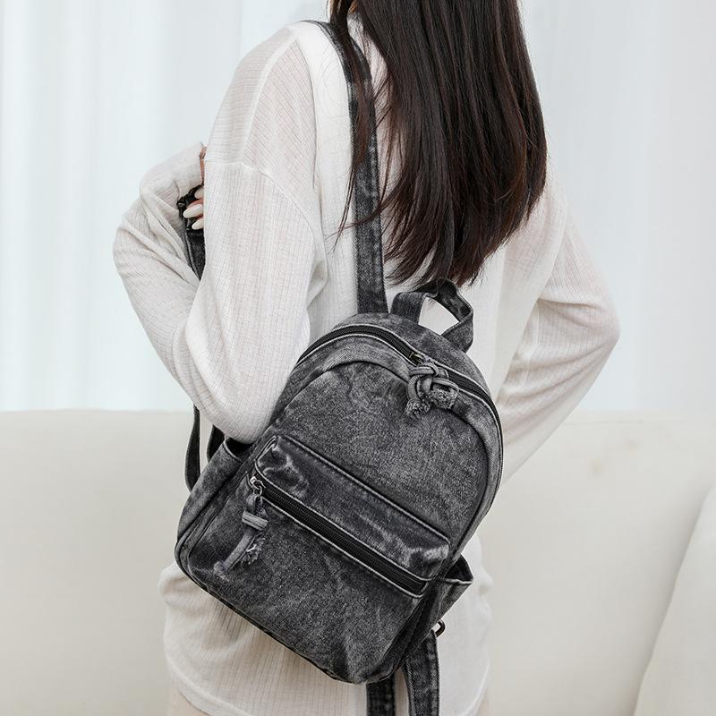 Schoolbag retro denim backpack women's 1011 summer new large-capacity washed personalized simple schoolbag travel backpack tide