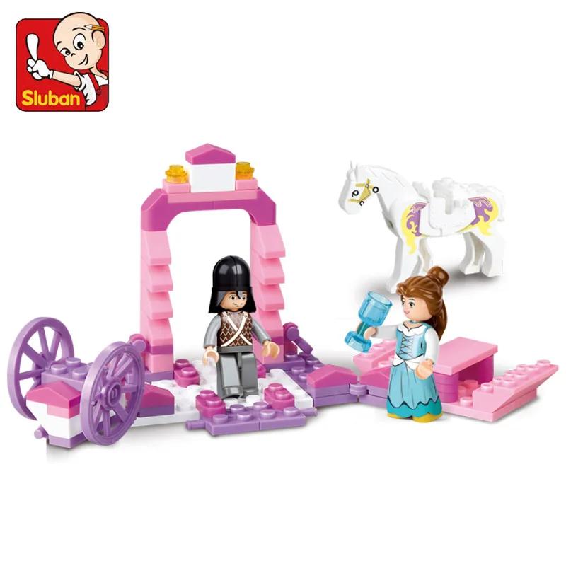 2 IN 1 SLUBAN Girl Royal Carriage Wagon Model Building Blocks Enlighten Action Figure Toys For Children