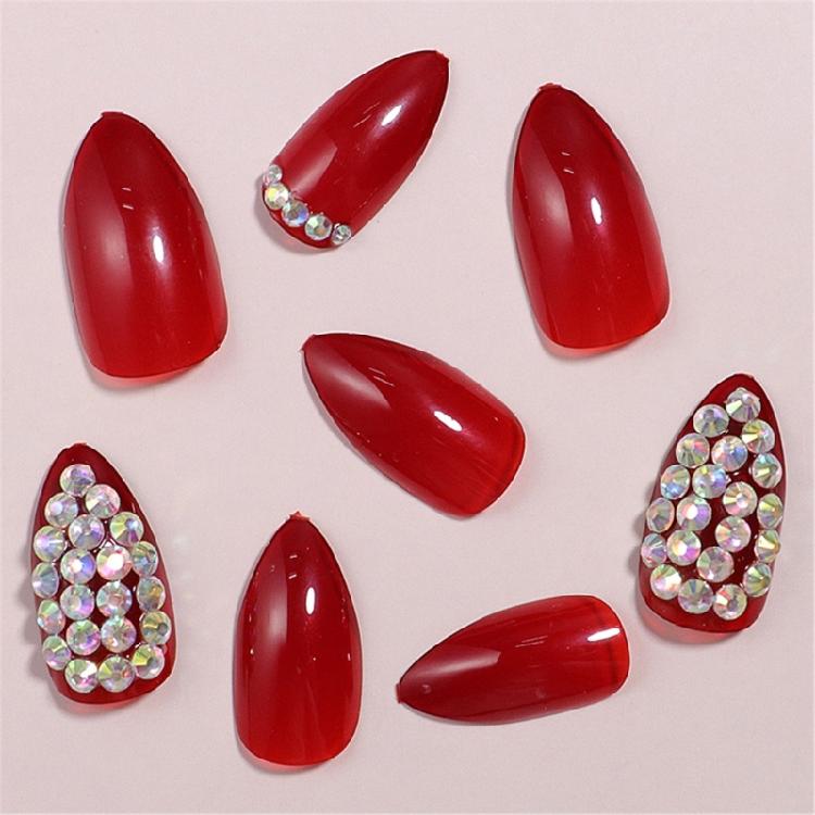 Unghie Finte Press On alla Moda Full Cover con Ornamenti di Strass per Ufficio e Festa Facili da Applicare