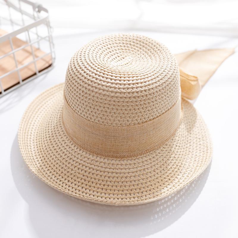 Straw Hat Women'S Summer Sunscreen Visor, Big Brim Sun Hat, Upturned Bow, Cool Hat, Beach Travel Stall