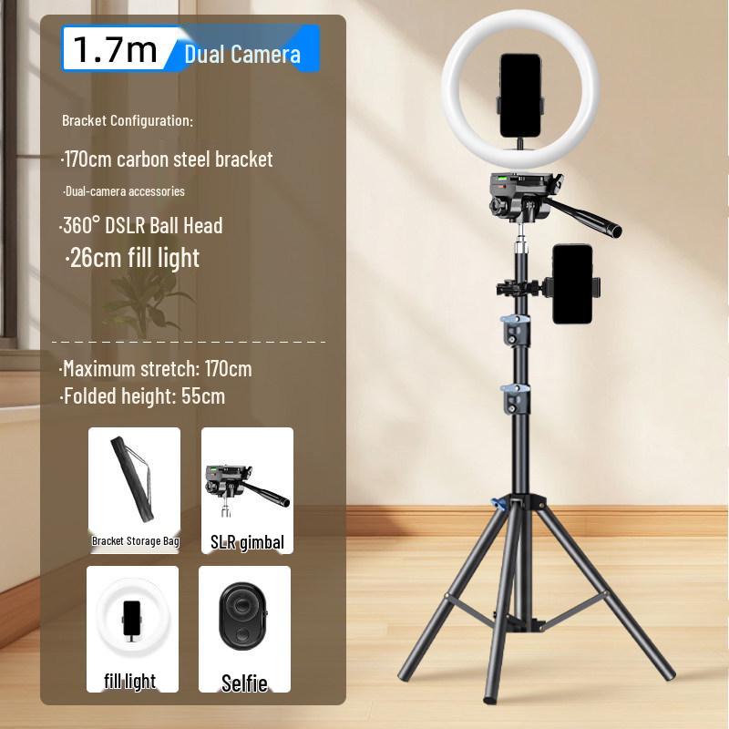 2025 Pro Live Streaming Stand: Dual Phone Tripod with Fill Light for Streamers & Vloggers