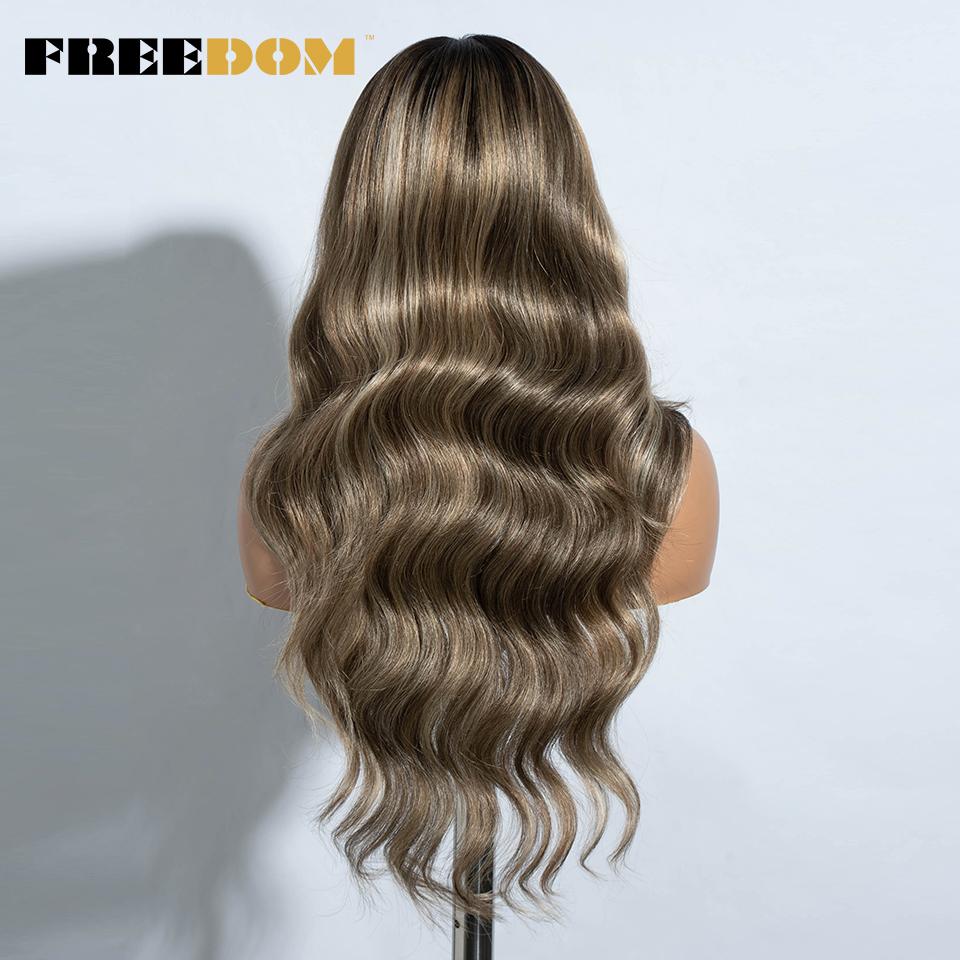 FREEDOM Synthetic Lace Front Wigs For Women 26 Inches Body Wave Wig Ombre Brown Blonde Lace Wig Synthetic Highlight Cosplay Wig