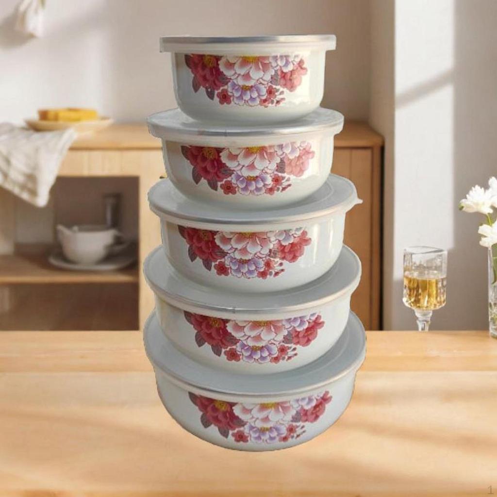 5 Enamel Bowls for Fruits And Salad Set