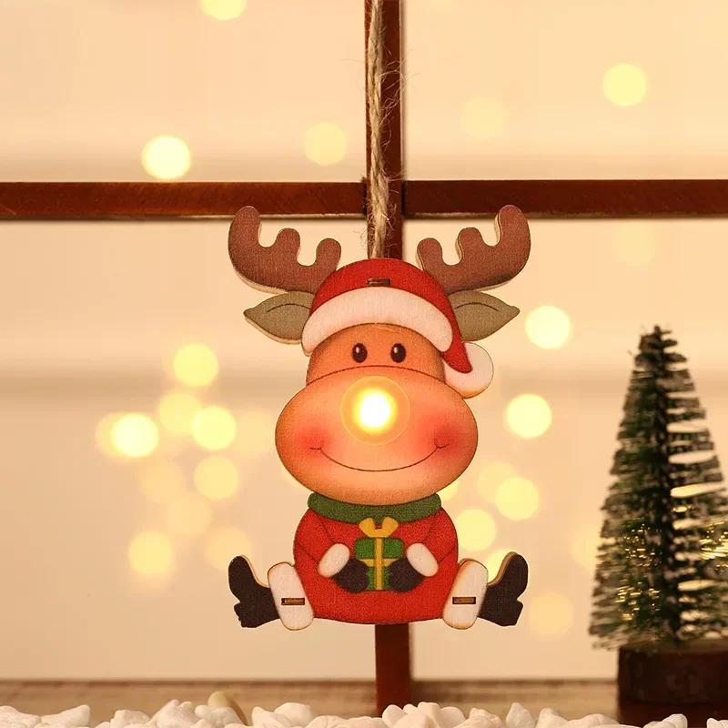 New Style Ornaments Wooden Luminous Decorations Children's Gifts Christmas Tree Pendant Home Kawaii Party Decor Supplies