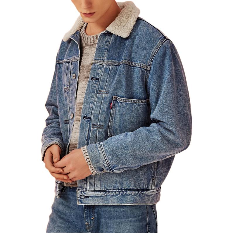 Levis Washed Vintage Single Button Collar Long Sleeve Denim Jacket Men Jackets Blue A4080-0000