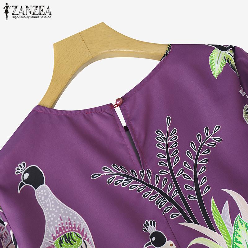 ZANZEA Women Casual Round Neck 3/4 Sleeve Loose Print Blouse