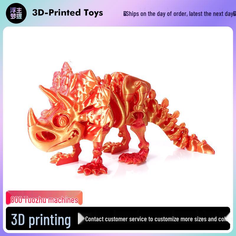 3D Printed Triceratops Dinosaur Skeleton Figurine - Handmade Gift Craft Toy