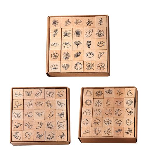 25Pcs/Set Wood Rubber Stamps Botanical Butterflies Decorative Wooden Stamps Clouds Stamps for Diaries Journals Scrapbooks Cards DIY Crafts