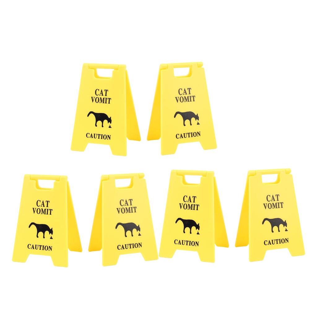 6PCS Cat Vomit Caution Signs Plastic Multifunctional Obvious Funny Cats Vomits Warning Sign for Indoor