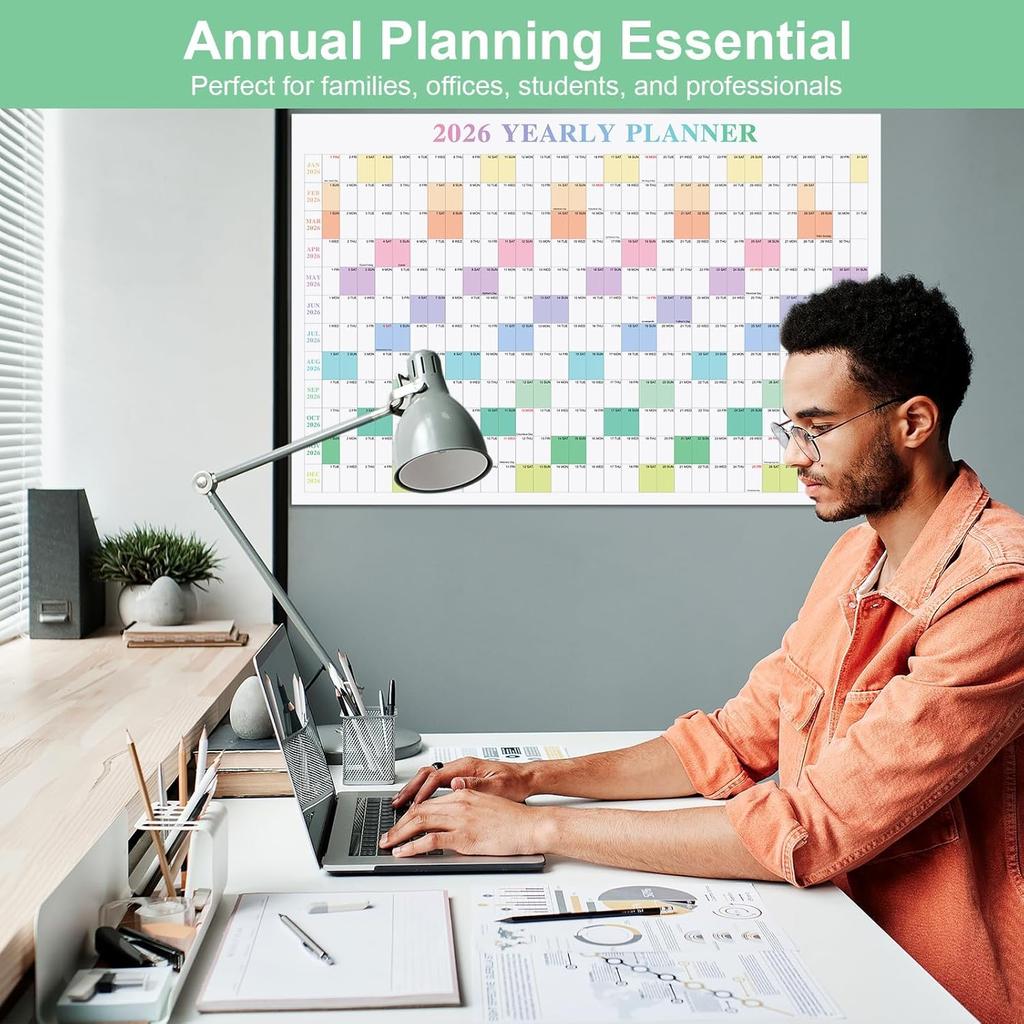 24" x 36" Exellewis 2026 Wall Calendar, Folded Large Paper Yearly Planner 12 Months, January to December 2026, 2-Sided Reversible Horizontal/Vertical