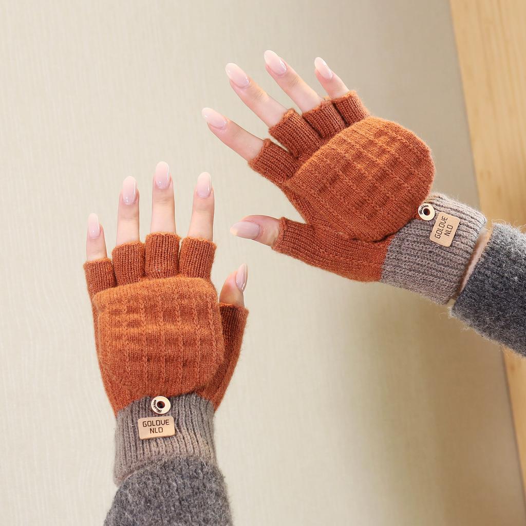 Knitted Gloves for Men and Women, Winter Touch Screen Warm Riding Gloves with Velvet Yarn, Autumn and Winter Thickened, Cold and Windproof