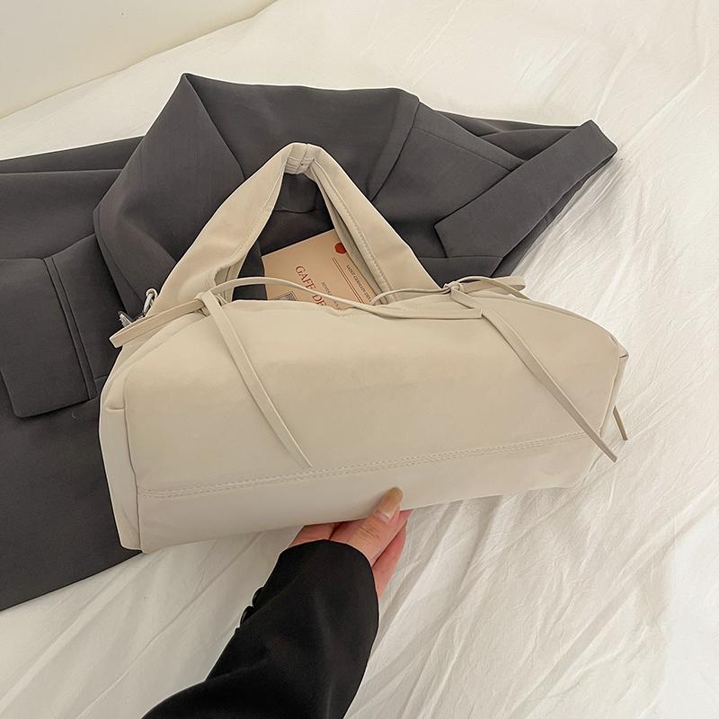 Cream Soft Shoulder Bag with Adjustable Drawstring Bows for Casual Daily or Trendy Urban Outings