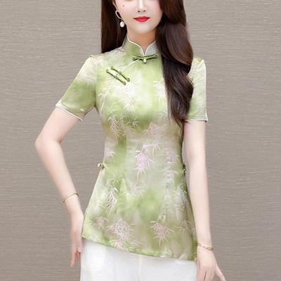 Shirt Improved Cheongsam Temperament Top Women's Summer Short-sleeved Retro Stand-up Collar Button-down Shirt