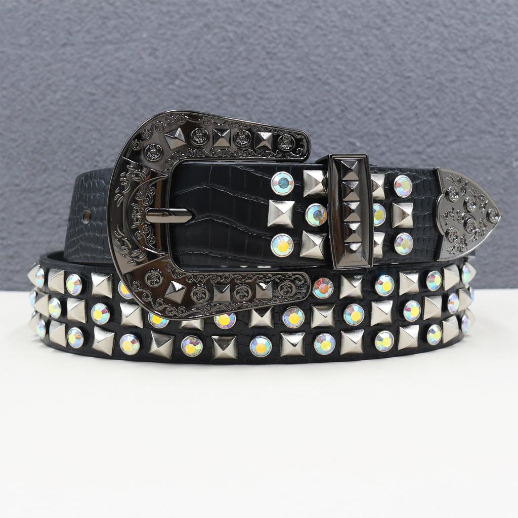 European and American Ins Style High-quality Belt, Fashionable Punk Style Belt, Women's Riveted Rhinestone Belt