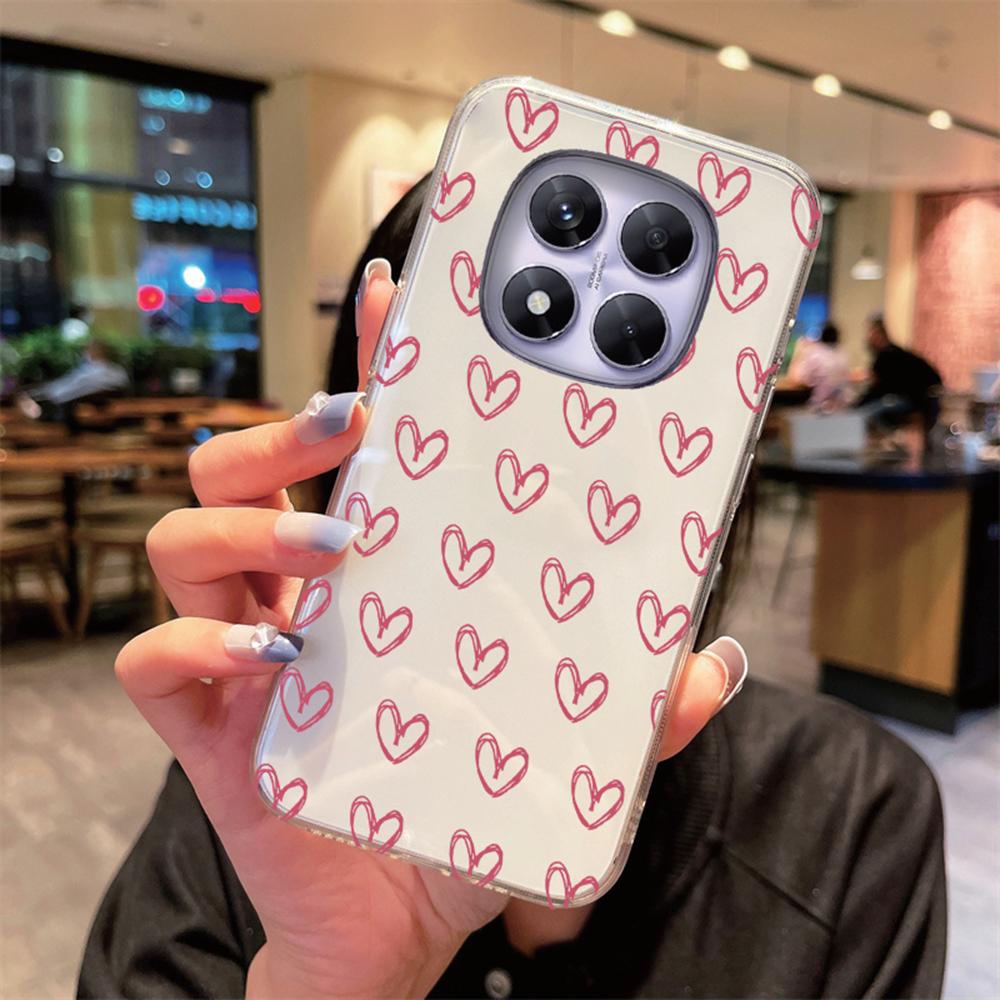 Transparent Non-Yellowing Phone Case For Xiaomi Redmi Note 15 Pro+ note15 15c Cartoon Heart Love Clear Camera Protection Cover