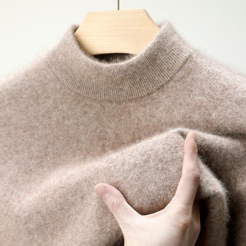 Men s Thickened Knit Pullover: Anti-Pilling Long Sleeve Half-High Neck Sweater for Autumn/Winter Large